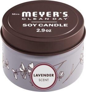  MRS. MEYER'S CLEAN DAY Soy Tin Candle, 12 Hour Burn Time, Made with Soy Wax and Essential Oils, Lavender, 2.9 Oz